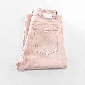 CQY Rose Pink Cropped Denim Jeans Zip Fly Flare Leg Size 26